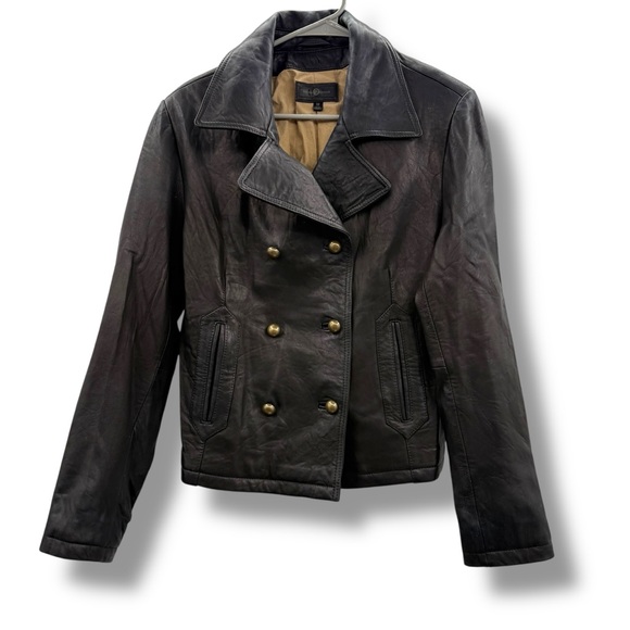Wilson’s Leather Peacoat Jacket Women’s Size Medium Brown Double Breasted - Picture 1 of 13